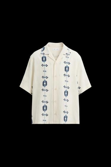 CAMISA JACQUARD CONTRASTE - Índigo de Zara