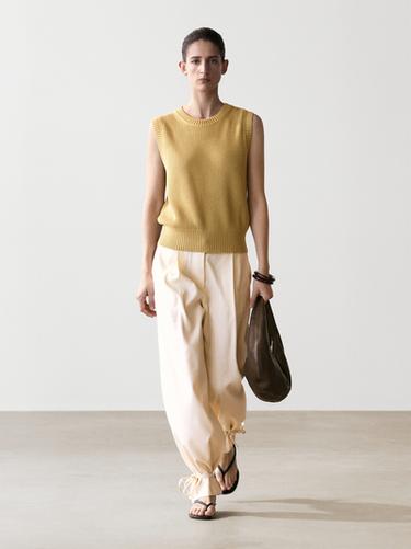 Veste sans manches en maille de coton à col rond - Verdâtre de Zara - Image 0