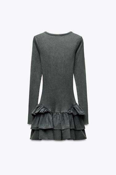 WASHED-EFFECT RUFFLED DRESS - Anthracite grey by Zara - Image 5
