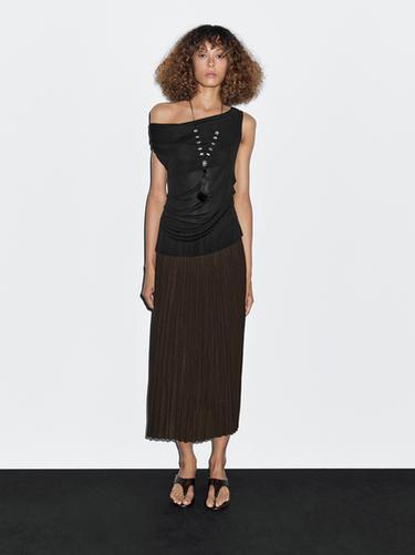 Zara Pleated midi skirt - Brown