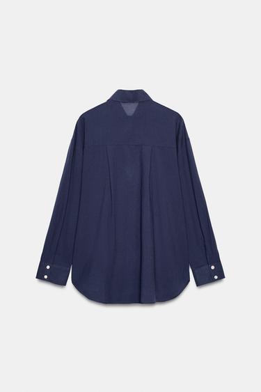 CHEMISE OVERSIZE EN COTON - Bleu marine de Zara - Image 5