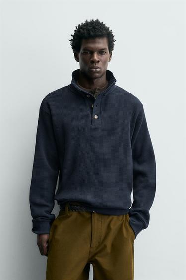 Zara WAFFLE TEXTURED SWEATSHIRT - Navy blue