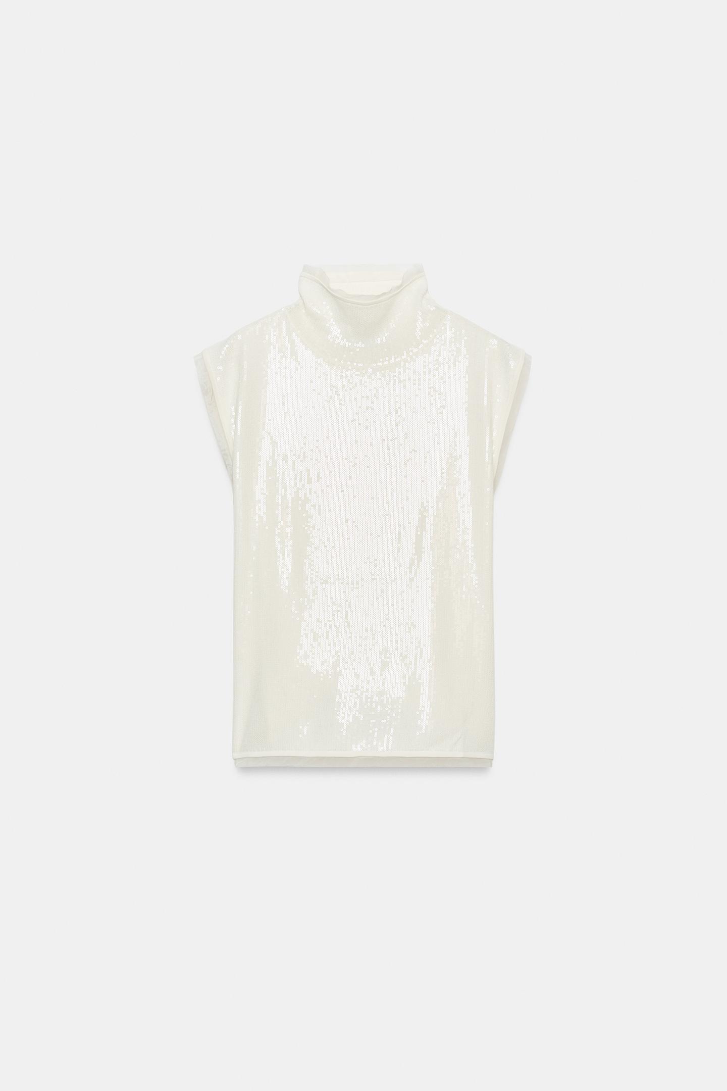 Женский топ Zara Sequin Knit Top, цвет: Белый — фото 8