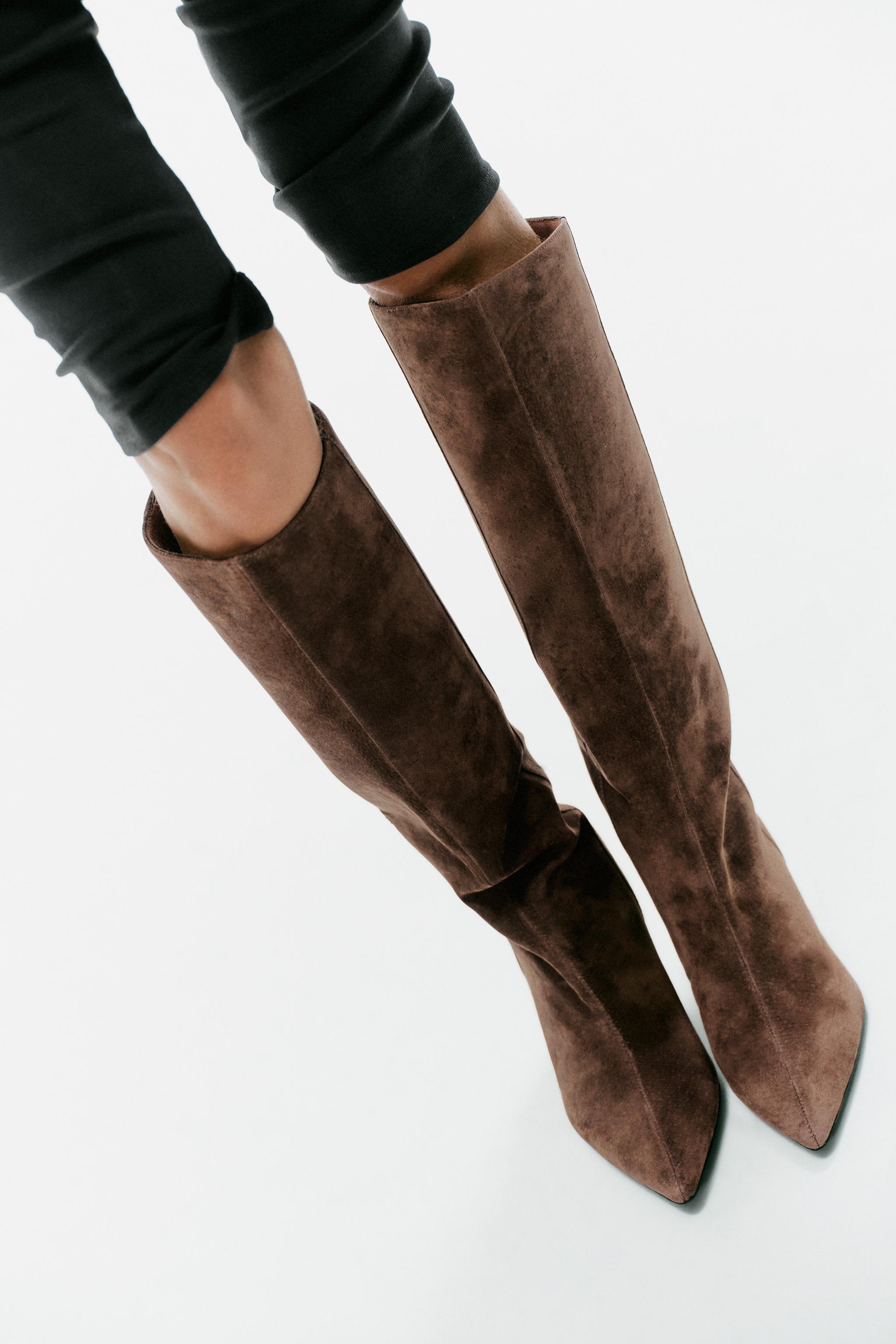 Женские ботинки Zara LEATHER KITTEN HEEL BOOTS — фото 2