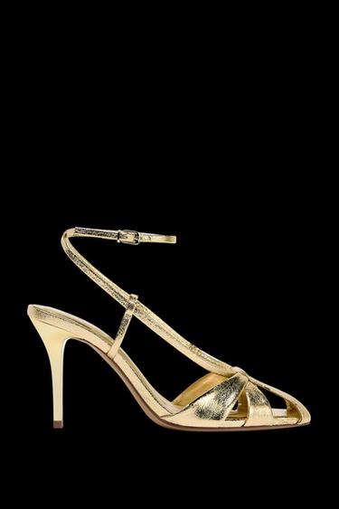 METALLIC EFFECT STRAPPY HIGH-HEEL SANDALS - Gold by Zara - Image 0