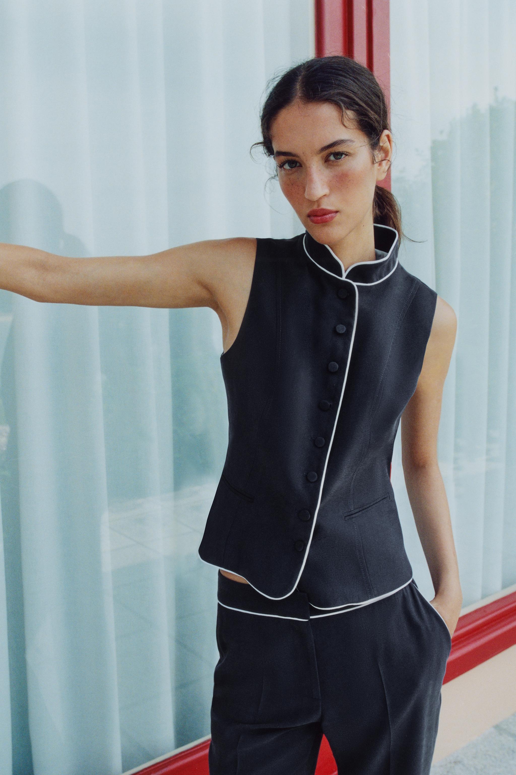 Женские жилеты Zara CONTRAST PIPING VEST — фото 7