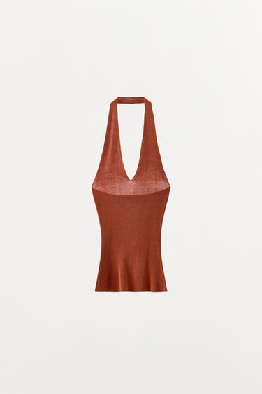 TOP HALTÈRE SEAMLESS 100 % SOIE - Rouge de Zara - Image 5