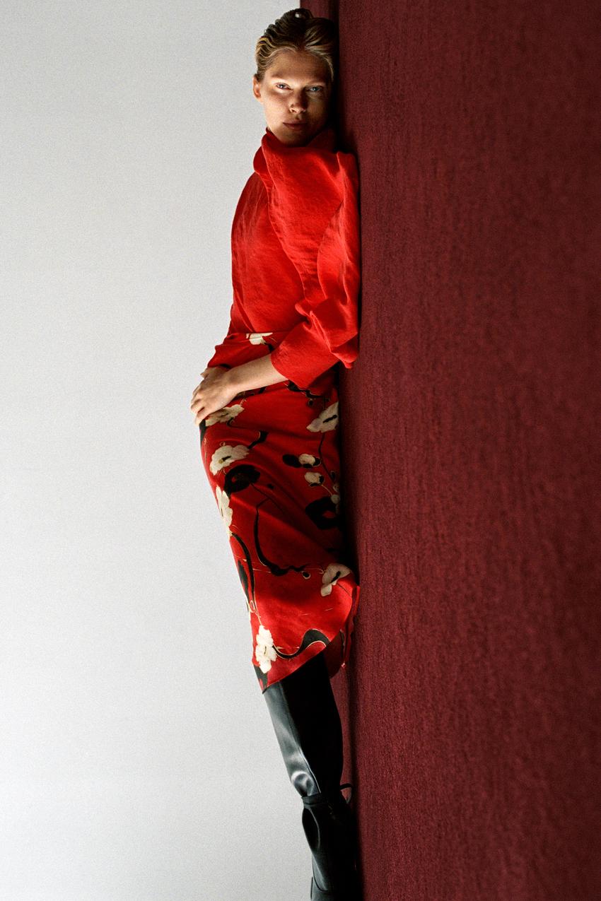 ZW COLLECTION プリントミディスカート - レッド | ZARA Japan / 日本 