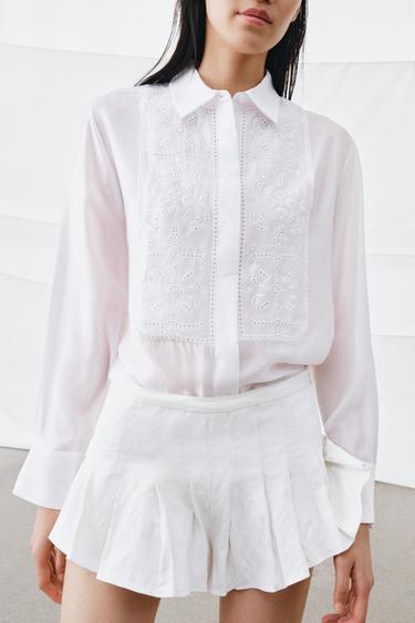 ZW COLLECTION EMBROIDERED FLOWING SHIRT - White by Zara