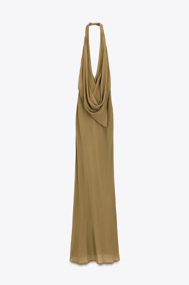 Zara LIMITED EDITION DRAPED HALTER LONG DRESS - Olive green - Image 0