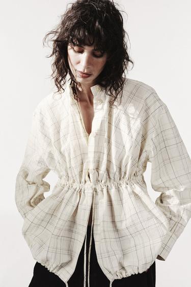 CAMICIA BOMBER A QUADRI ZW COLLECTION - Ecrù / Marino di Zara