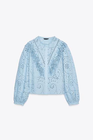 CHEMISE BRODERIES PERFORÉES - Bleu pastel de Zara - Image 6