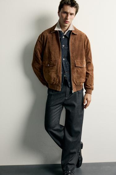 BLOUSON EN DAIM À POCHES - Cognac de Zara - Image 4