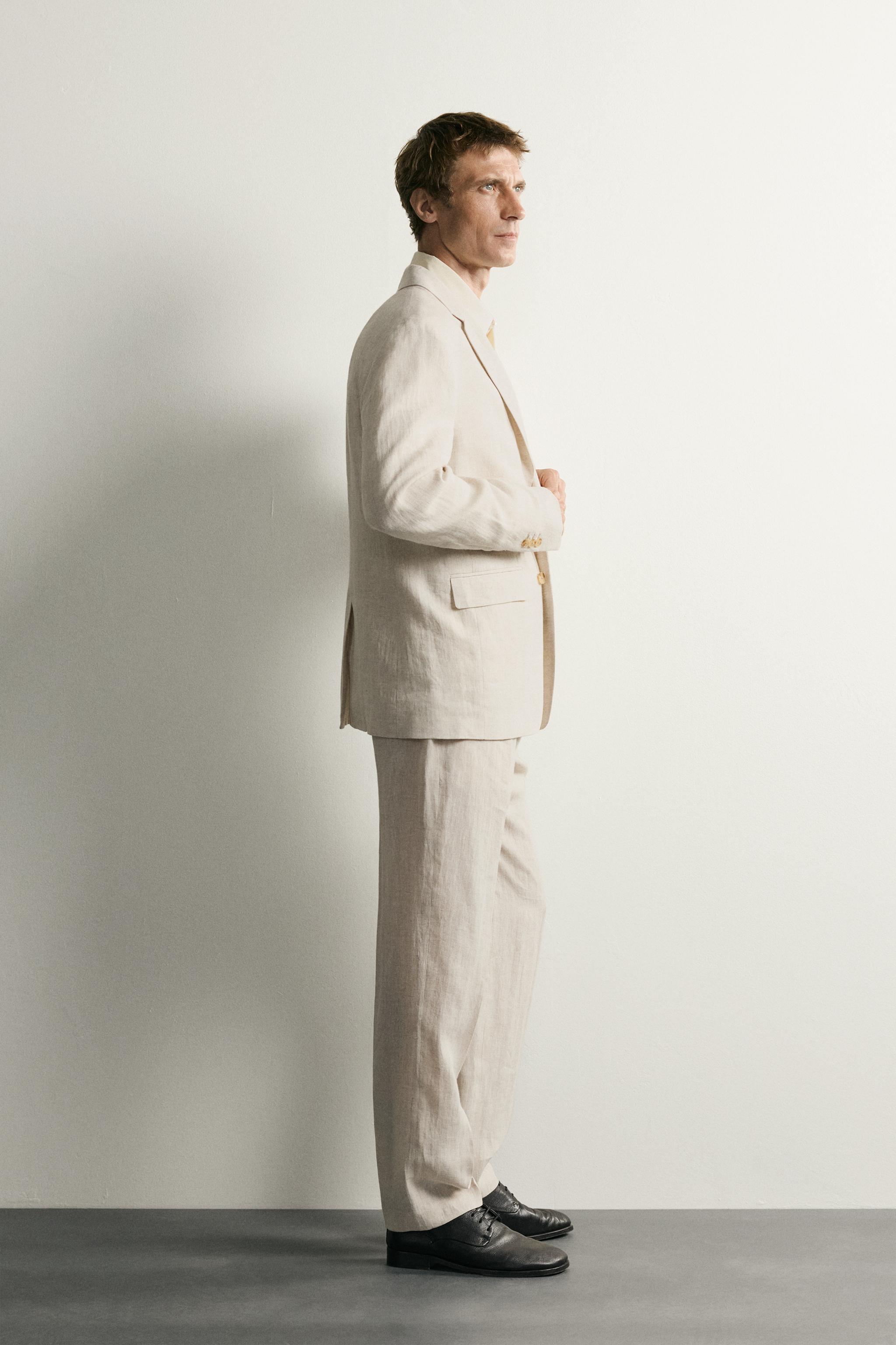Мужские брюки Zara 100% LINEN PLEATED SUIT PANTS — фото 4