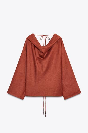 100% LINEN BLOUSE ZW COLLECTION - Brick by Zara - Image 5