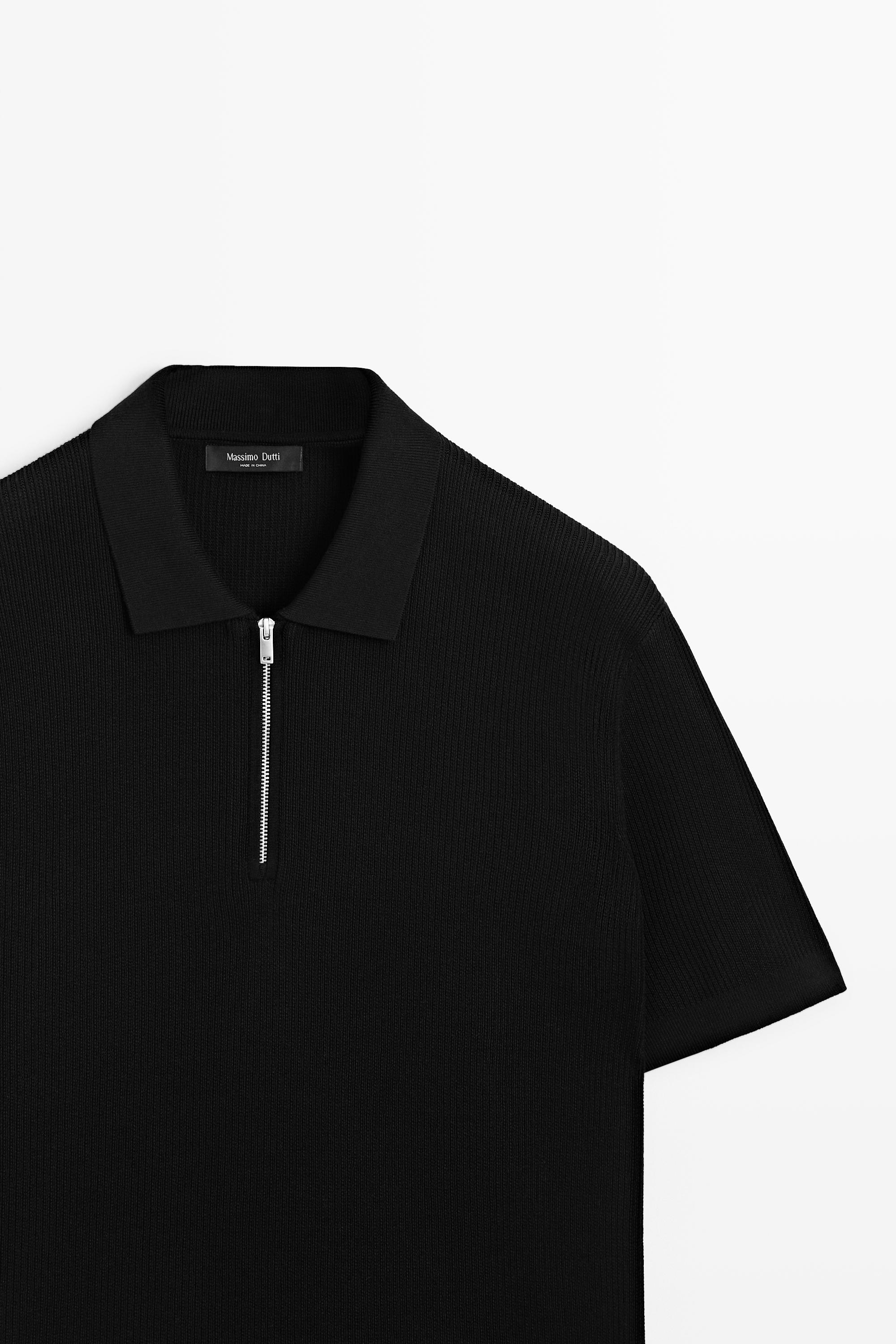 Knit polo sweater with quarter-zip collar