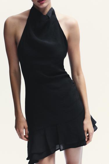 HALTER ASYMMETRIC SHORT DRESS - Black by Zara - Image 1