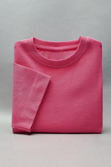 PLAIN HEAVYWEIGHT T-SHIRT - Fuchsia by Zara