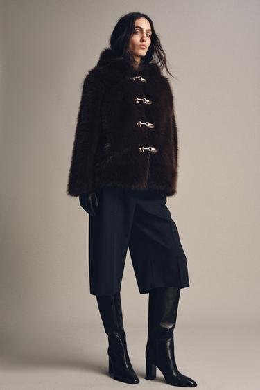 SHORT FAUX FUR COAT ZW COLLECTION - Brown / Green by Zara