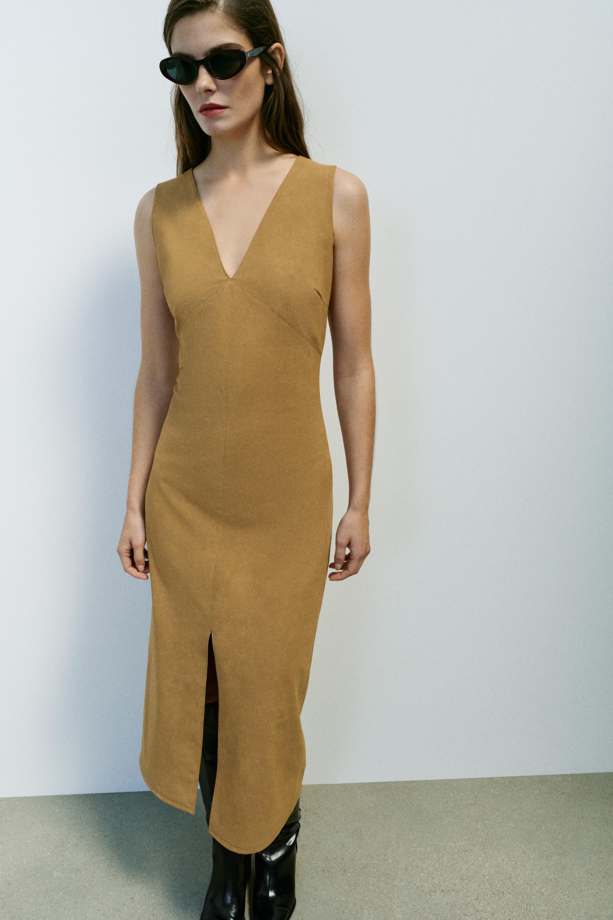 MIDI SUEDE EFFECT DRESS