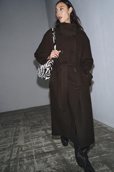 OVERSIZED WOOL COAT ZW COLLECTION - Chocolate by Zara