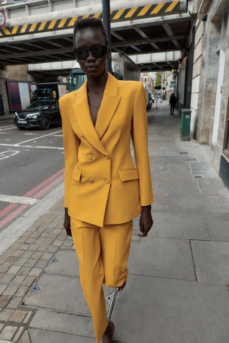 DOUBLE-BREASTED BLAZER WITH SHOULDER PADS Mustard ZARA Ireland