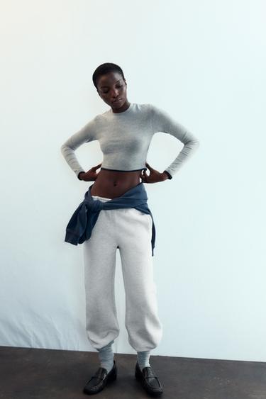 T-SHIRT COURT EFFET DOUBLE - Gris chiné de Zara