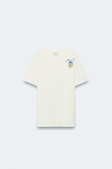 Zara FRONT EMBROIDERED T-SHIRT LIMITED EDITION - Ecru