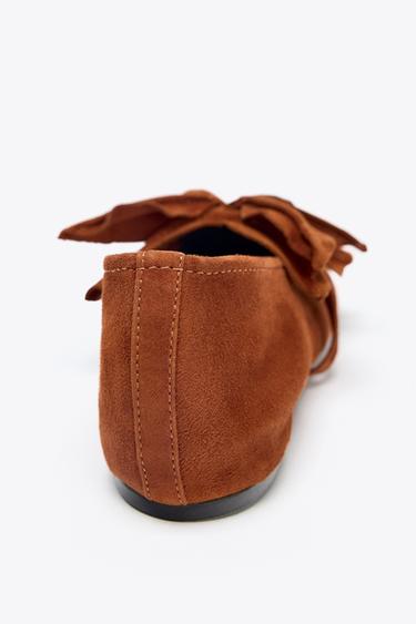LEATHER FLOWER BALLERINAS - Dark tan by Zara - Image 6