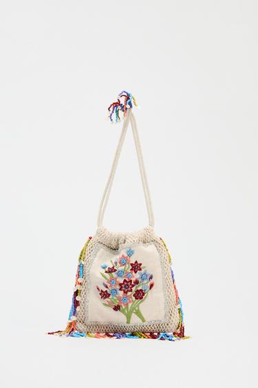 Zara 花卉刺繡水桶包 - 多色