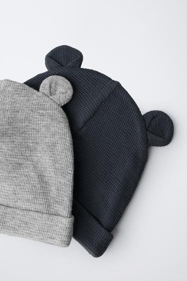 LOT DE DEUX BONNETS GAUFRÉS OREILLES - Gris / Bleu de Zara - Image 2