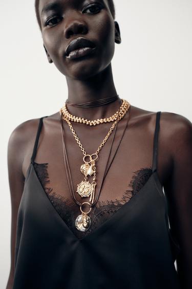 3-PACK OF CHAIN CORD CHARM NECKLACES - Golden by Zara