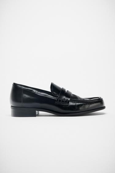 Zara LEATHER LOAFERS - Black