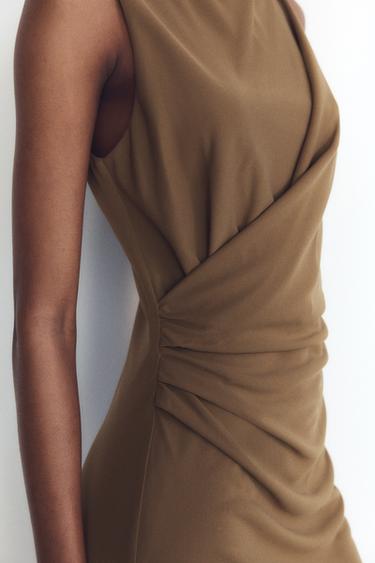 DRAPED MIDI DRESS - Tobacco by Zara - Image 1