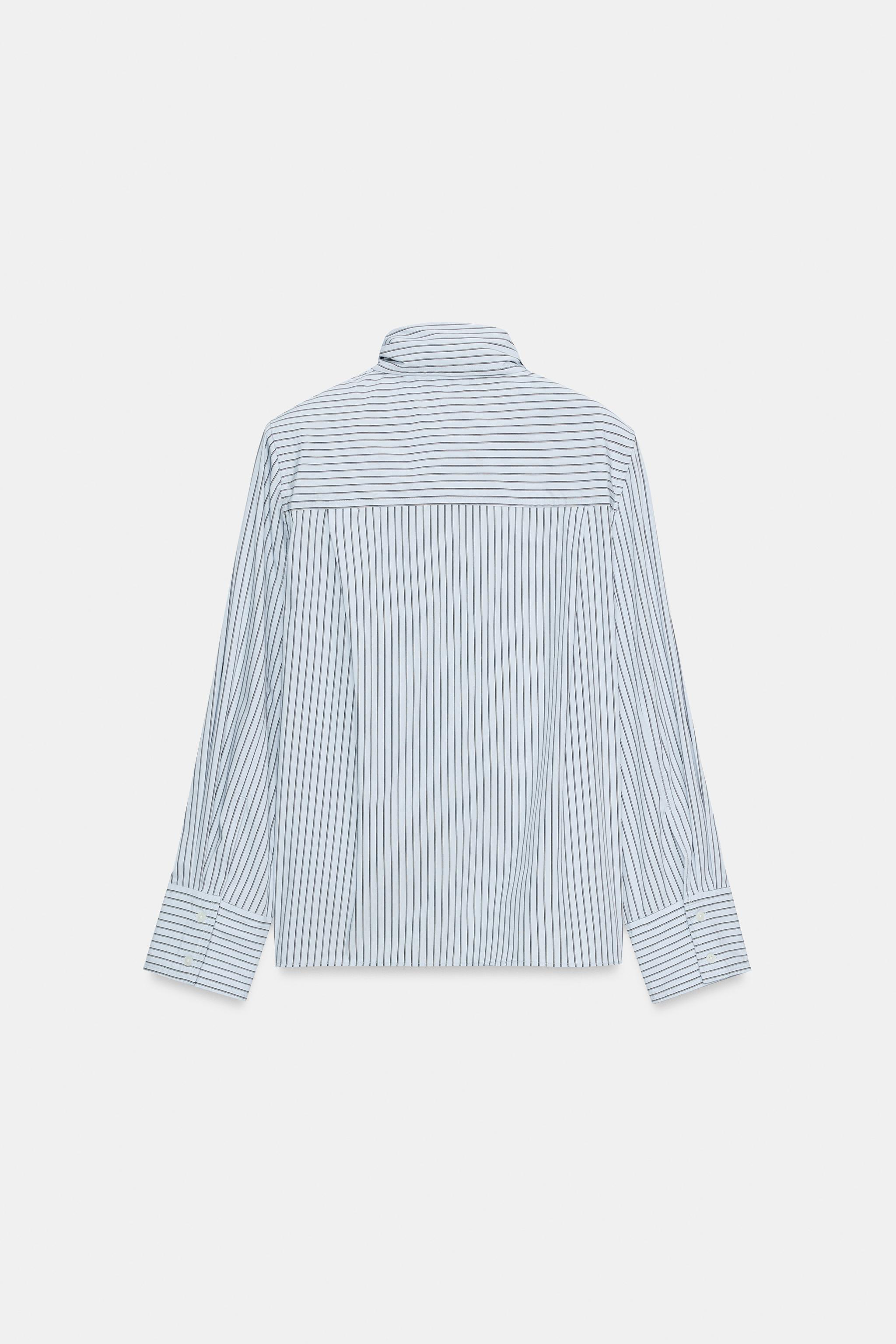 Женские рубашки Zara STRIPED BUCKLE SHOULDER PAD SHIRT — фото 7