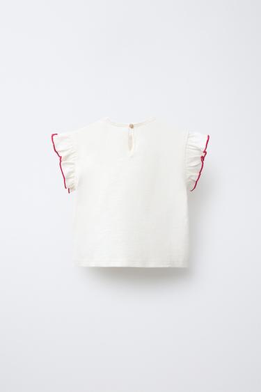T-SHIRT APPLIQUÉ FLEUR - Écru clair de Zara - Image 1