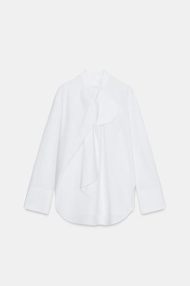CAMISA DE POPELINA COM LAÇO ZW COLLECTION - Branco da Zara
