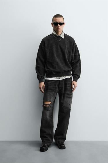 Zara WASHED CREWNECK SWEATSHIRT - Dark gray - Image 0