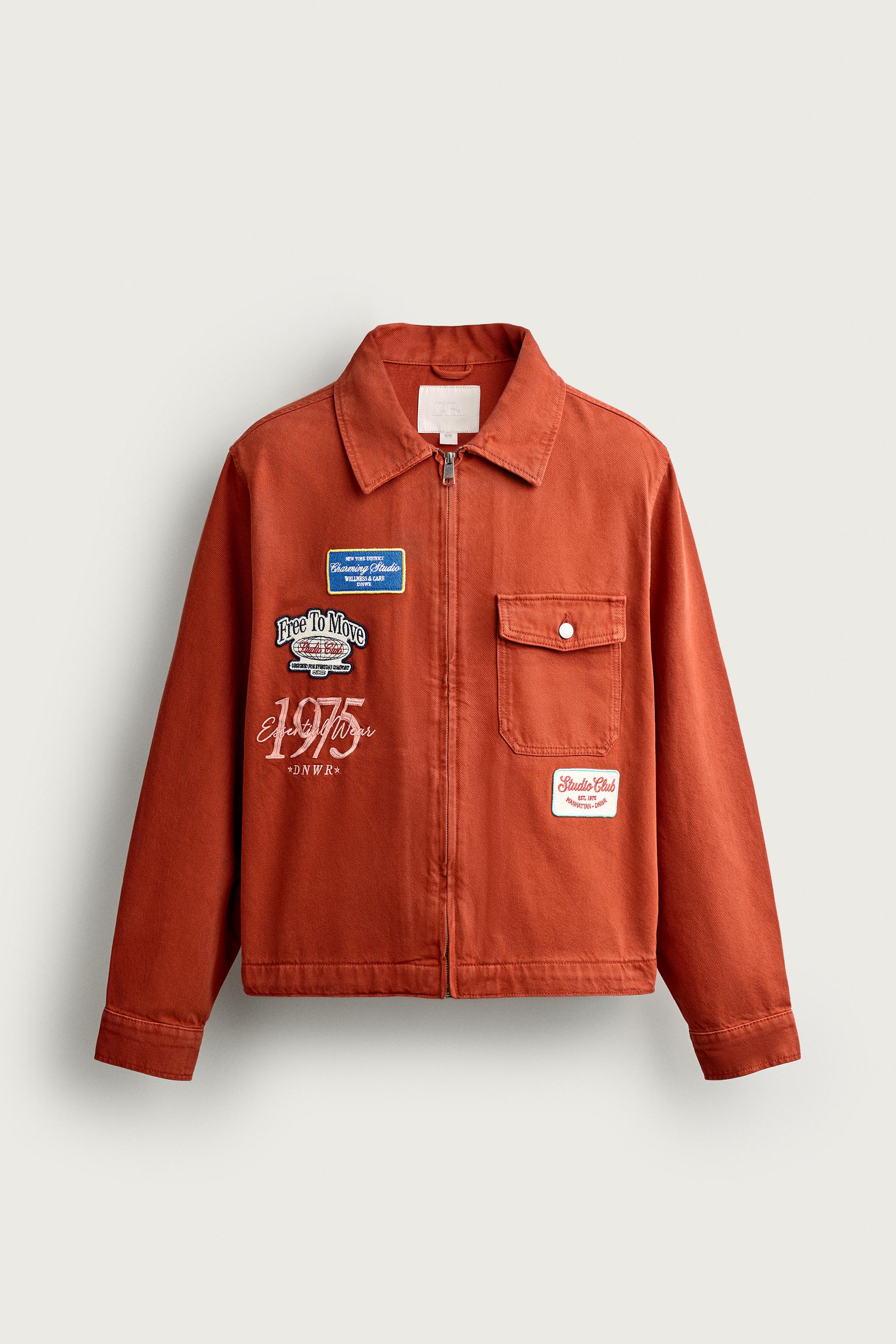 EMBROIDERED PATCH RELAXED FIT JACKET — Orange
