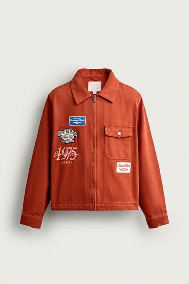 RELAXED FIT JAKKE MED PATCHES OG BRODERI - orange fra Zara