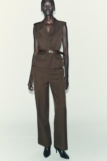 GILET CEINTURÉ - marron chiné de Zara