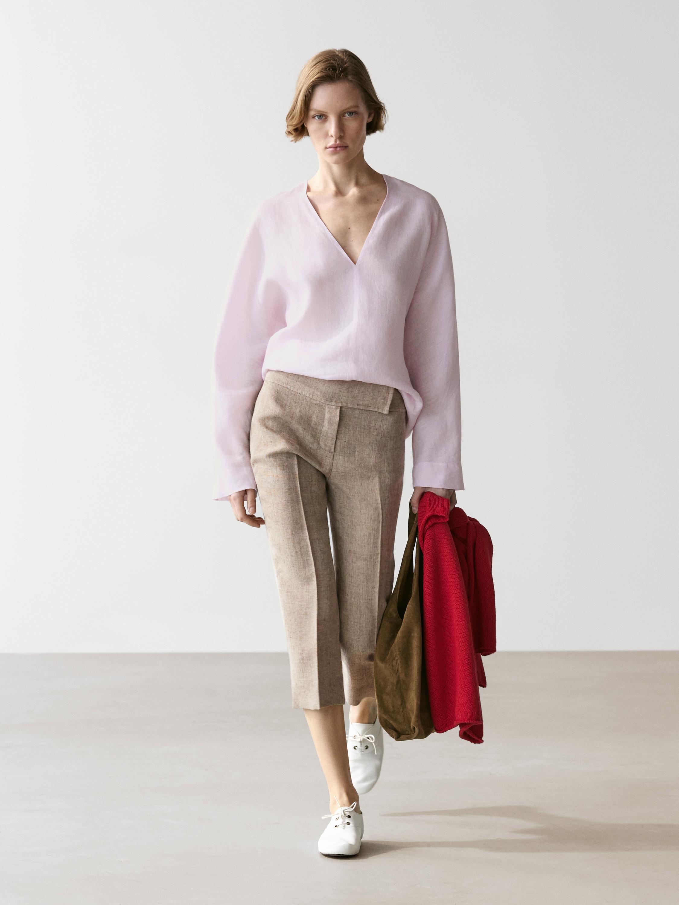 100% linen V-neck blouse