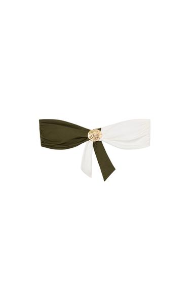 Zara COMBINED METALLIC PIECE BIKINI TOP - Dark green
