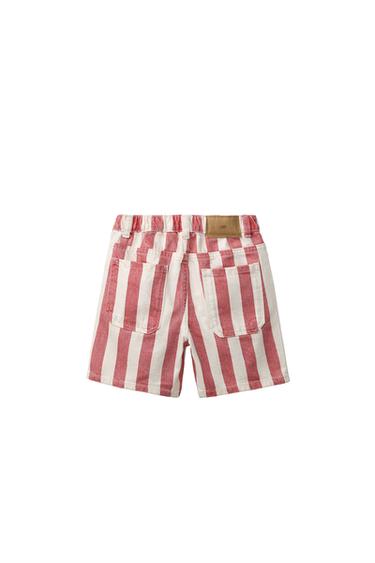 BERMUDA DENIM BAGGY À RAYURES - Rouge de Zara - Image 1