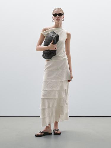 Zara Draped cotton top with knot detail - Ecru - Image 0
