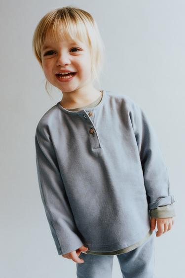 Zara HENLEY SHIRT AND JOGGER SET - Blue / Gray