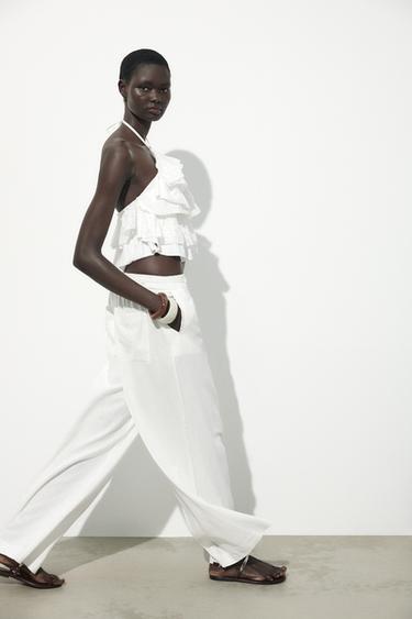 HALTER TOP WITH RUFFLES - White by Zara - Image 2
