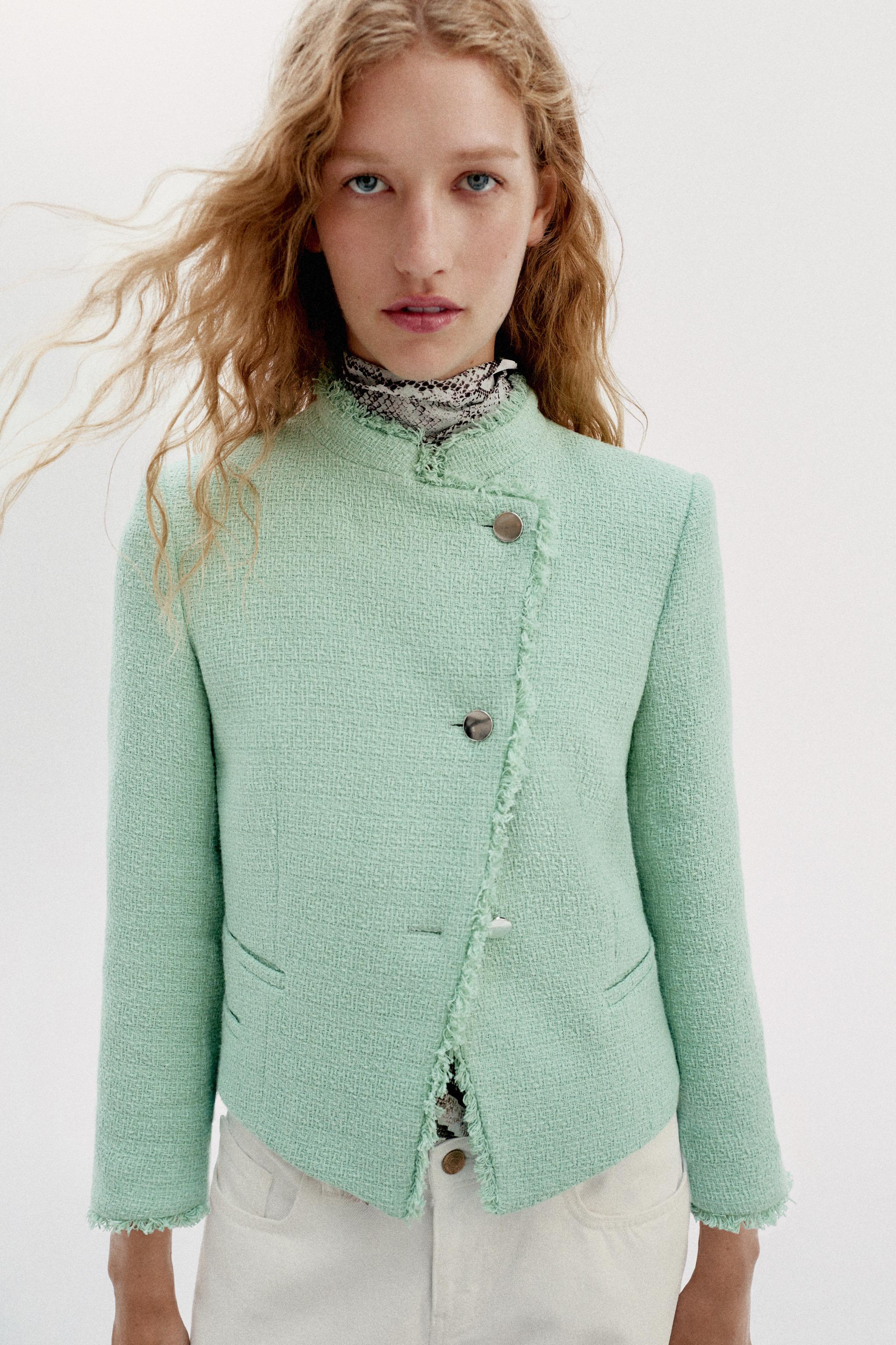 STRUCTURED FRAYED BLAZER — Mint