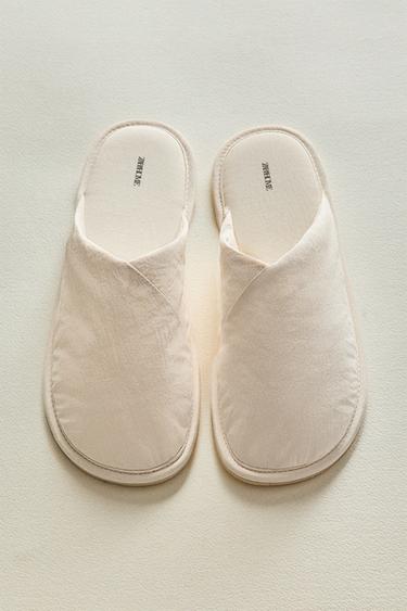 Zara ASYMMETRIC TECHNICAL FABRIC SLIPPERS - Beige
