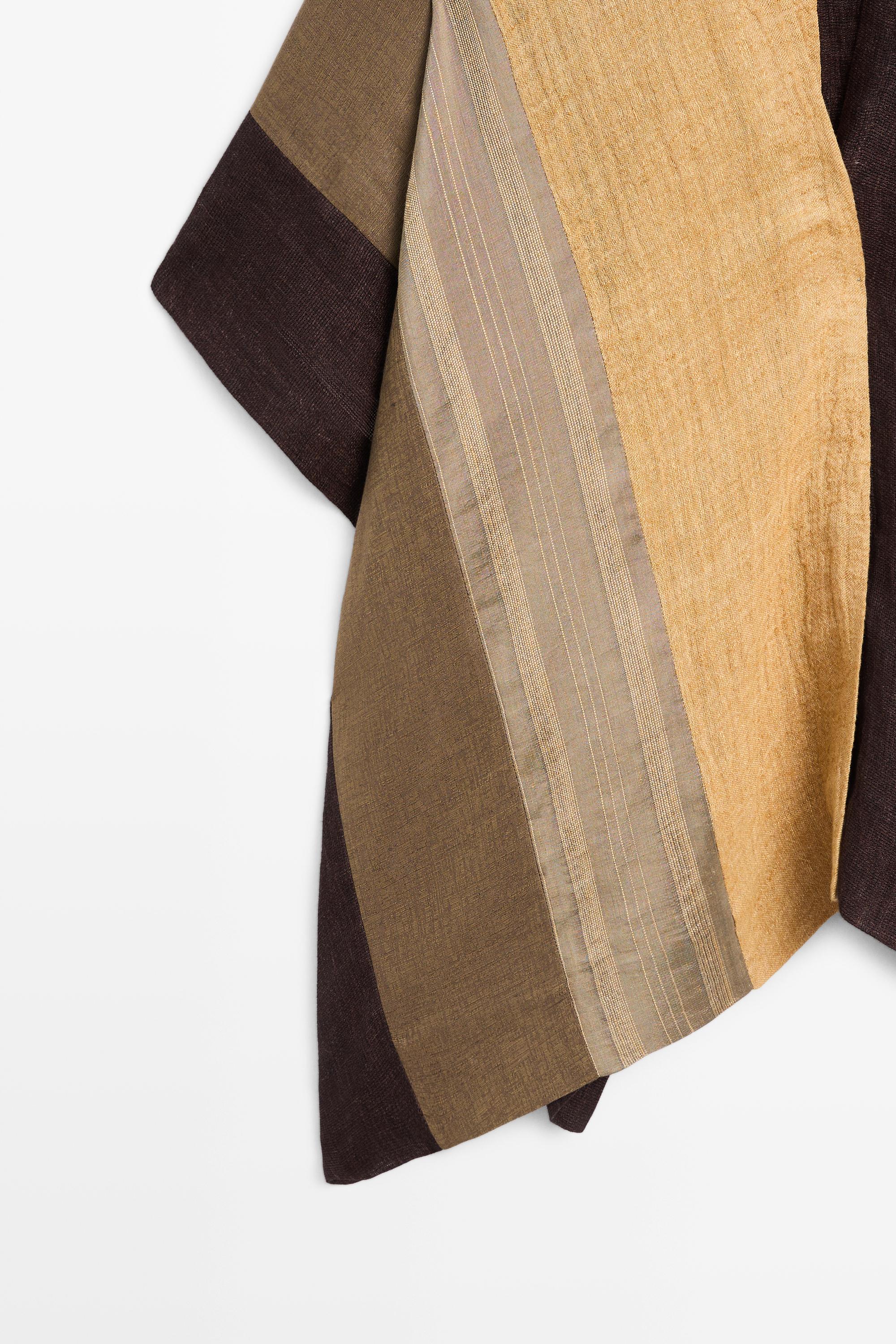 Flowing striped linen blend cape